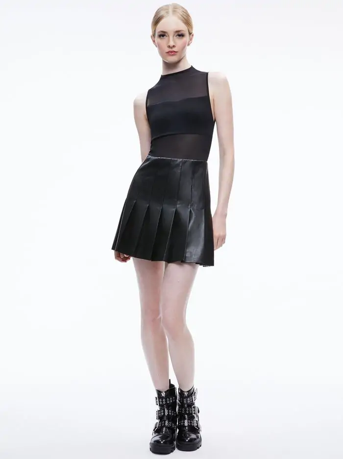 CHARA VEGAN LEATHER PLEATED MINI DRESS